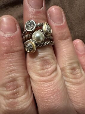 Brighton Stackable Silver Twist Rings with Pearl/Crystal/Gold Accents
